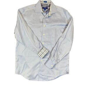 Egara Blue Pinstripe Contrasting Cuff Men's Button Front Shirt Size Medium